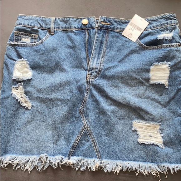 Distressed Denim Mini Skirt - Picture 1 of 4